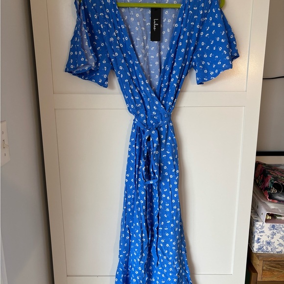 LULUS - Blue Floral Wrap Dress - Picture 1 of 3
